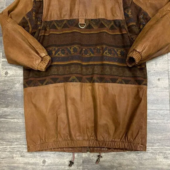 Vintage Winlit Leather Coat Wool Blend Aztec Southwest Women Size Large Brown - Picture 12 of 12